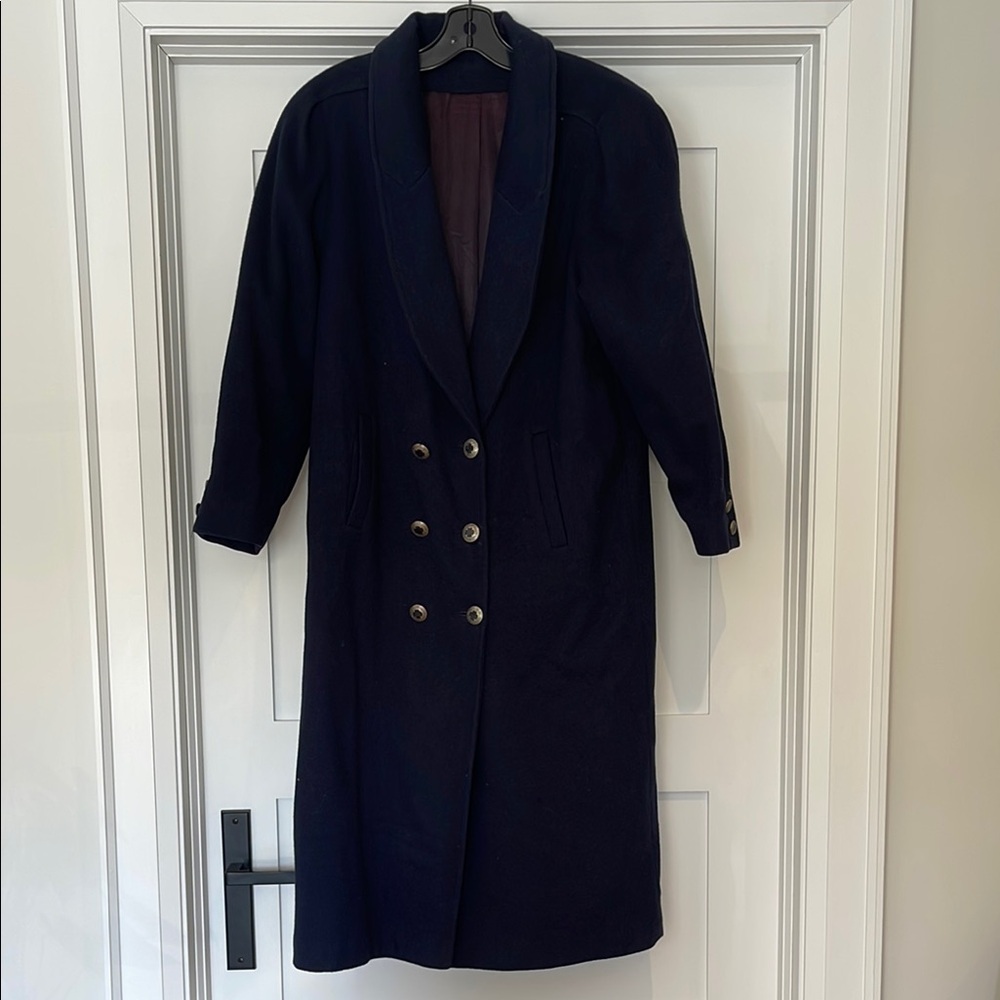 Elegant vintage Navy Double-Breasted Women's Coat